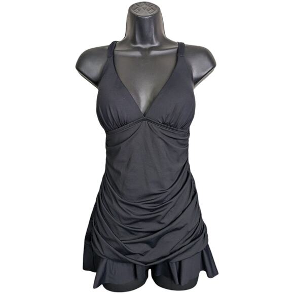 La Blanca Island Goddess Halter Skirted Lace Back One Piece Swimsuit Womens 10 B - Picture 1 of 15